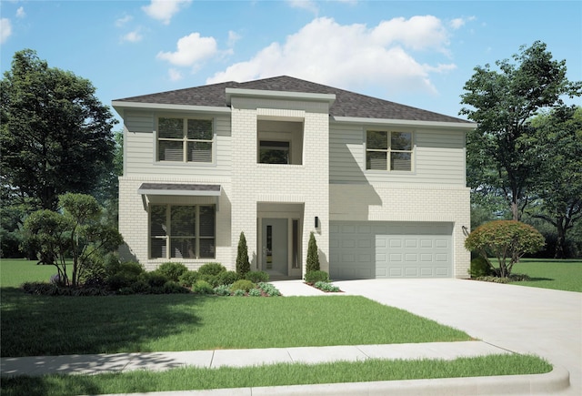 view of front of home featuring a garage and a front yard