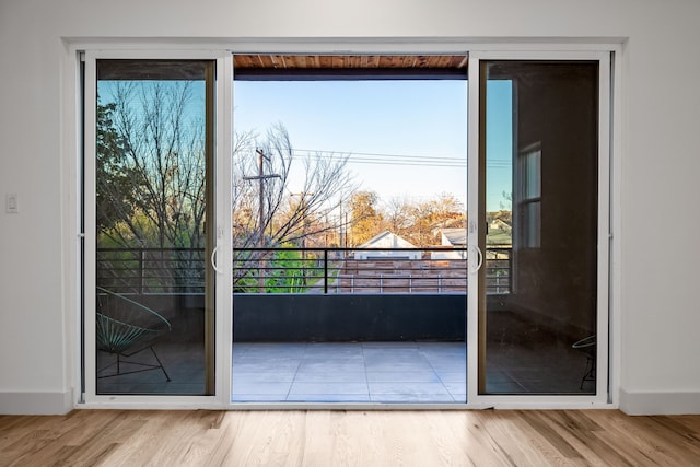 entryway with plenty of natural light and light hardwood / wood-style flooring