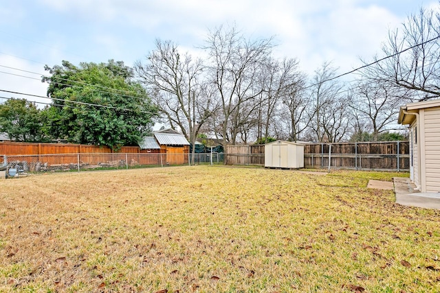 view of yard featuring a storage unit