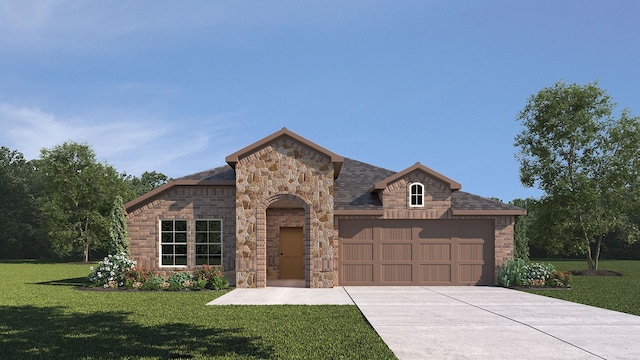 view of front facade with a garage and a front lawn