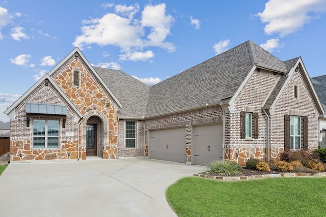 view of front facade featuring a garage and a front lawn