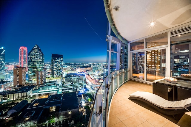 view of balcony at night