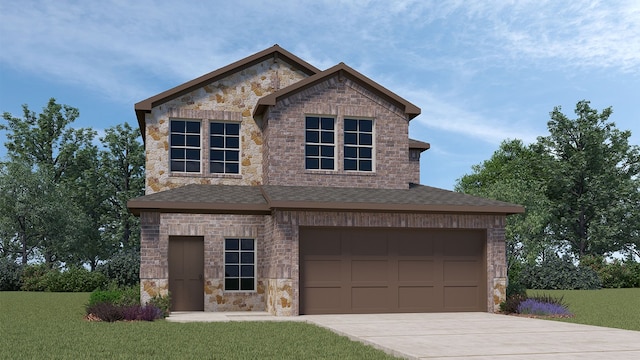 view of front of property with a garage and a front yard