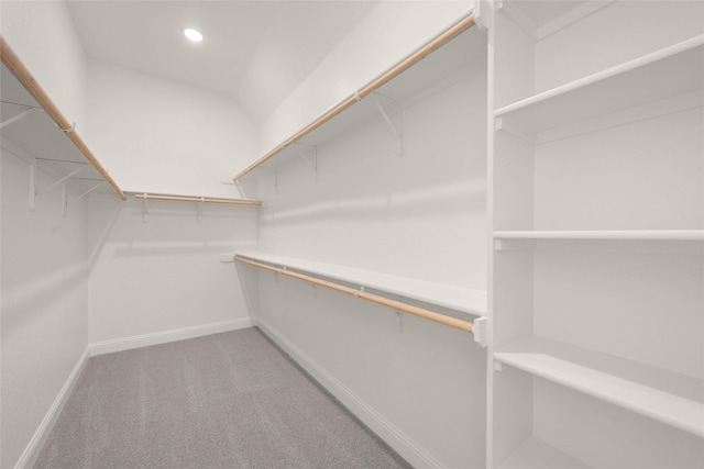 walk in closet with light carpet