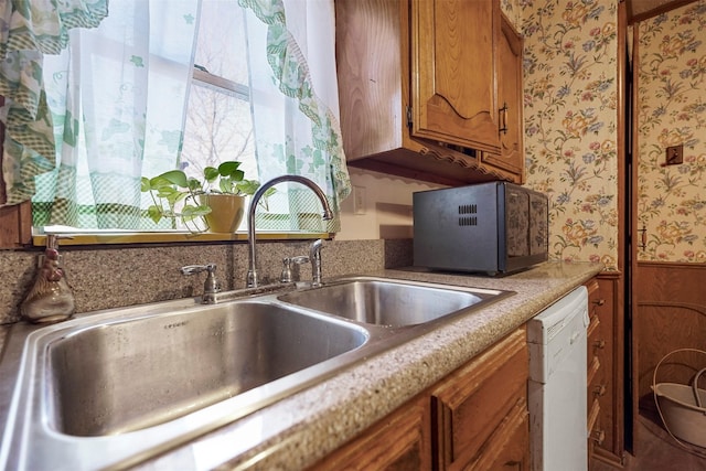 kitchen with white dishwasher and sink