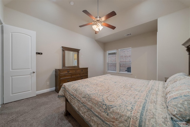 bedroom with ceiling fan and carpet