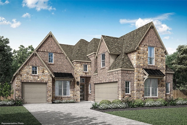 english style home featuring a garage