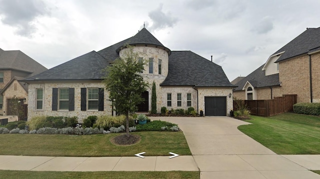 7281 Shingle Mill Rd, Frisco, TX 75036 - french country inspired facade with stone siding, an attached garage, and concrete driveway