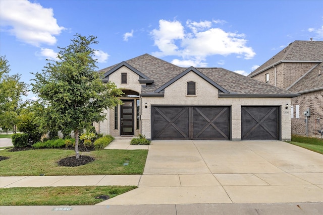 view of front facade with a garage and a front lawn