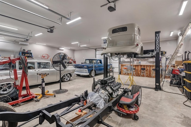 garage with a garage door opener