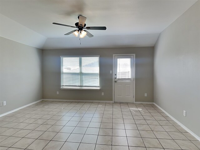 2002 Grimes Dr, Forney, TX 75126 - entrance foyer featuring light tile patterned flooring, ceiling fan, baseboards, and vaulted ceiling