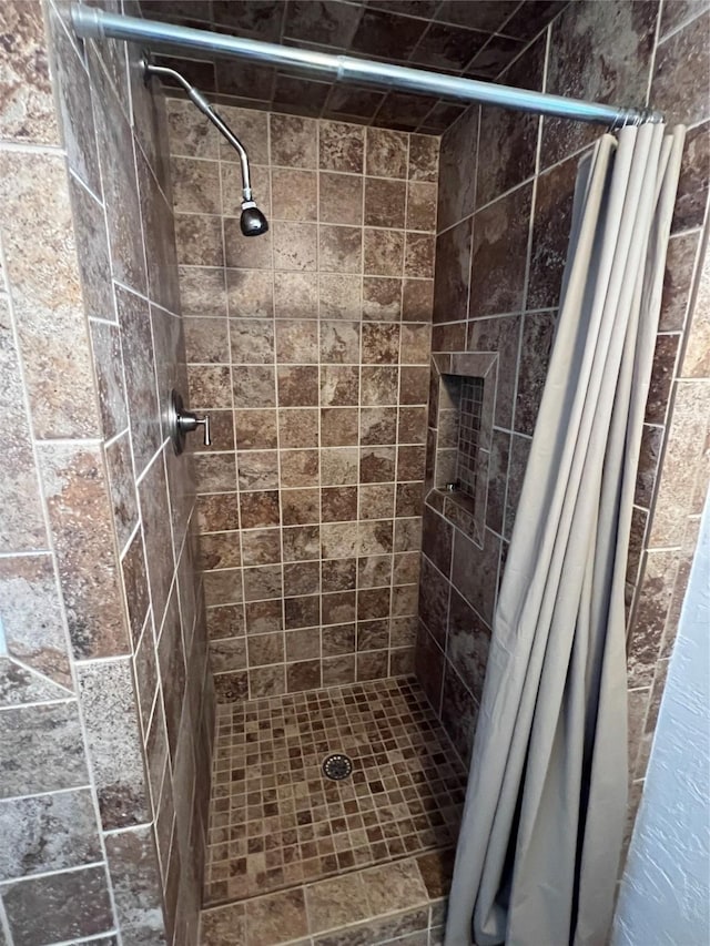 bathroom with a shower with shower curtain