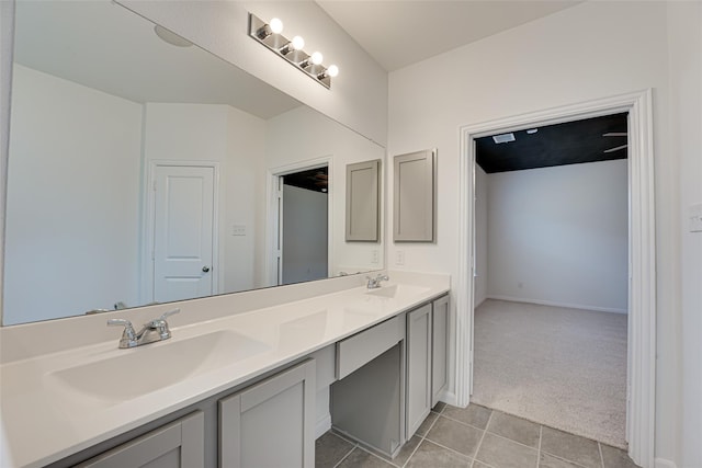 bathroom with vanity and tile patterned floors