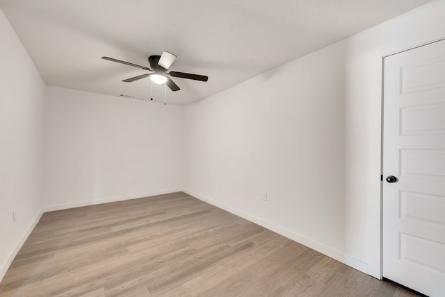 unfurnished room with light hardwood / wood-style flooring and ceiling fan