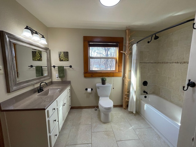 full bathroom featuring vanity, toilet, and shower / bath combo with shower curtain