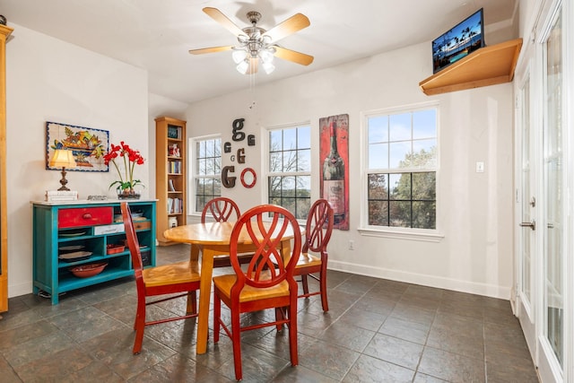 dining room with ceiling fan