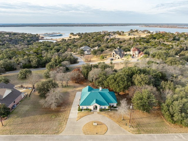 bird's eye view featuring a water view