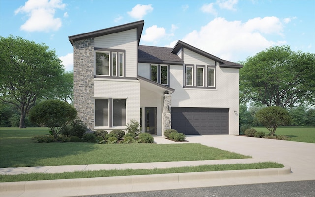 view of front of property featuring a garage and a front yard