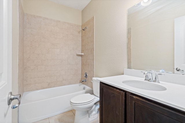 full bathroom featuring tile patterned flooring, vanity, toilet, and tiled shower / bath