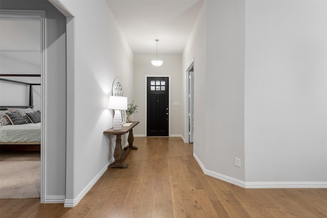 foyer entrance with light hardwood / wood-style floors