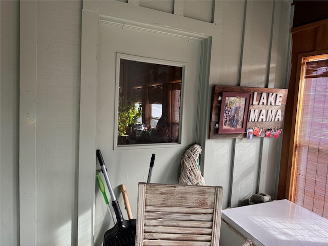 room details featuring wooden walls