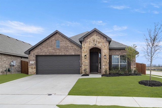 view of front facade featuring a garage and a front yard