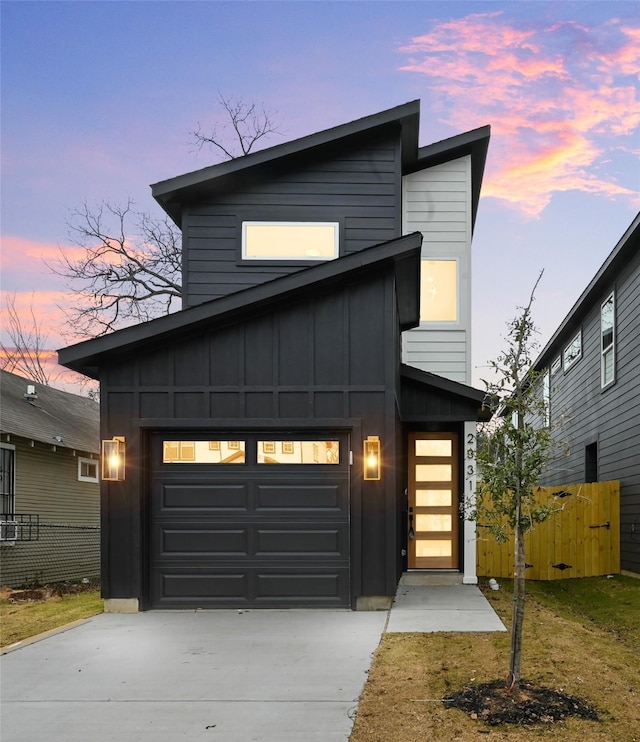 contemporary home featuring a garage