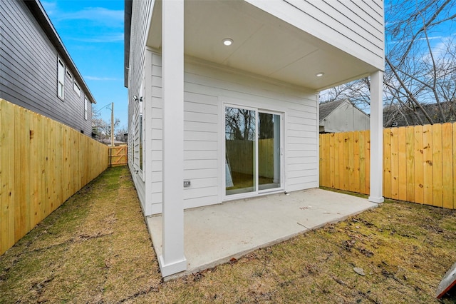 exterior space featuring a yard and a patio area