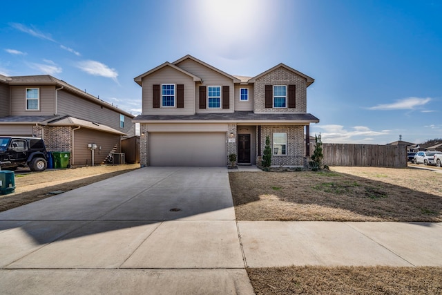 317 Countryside Dr, Aubrey, TX 76227 - traditional-style home featuring brick siding, driveway, a garage, and cooling unit