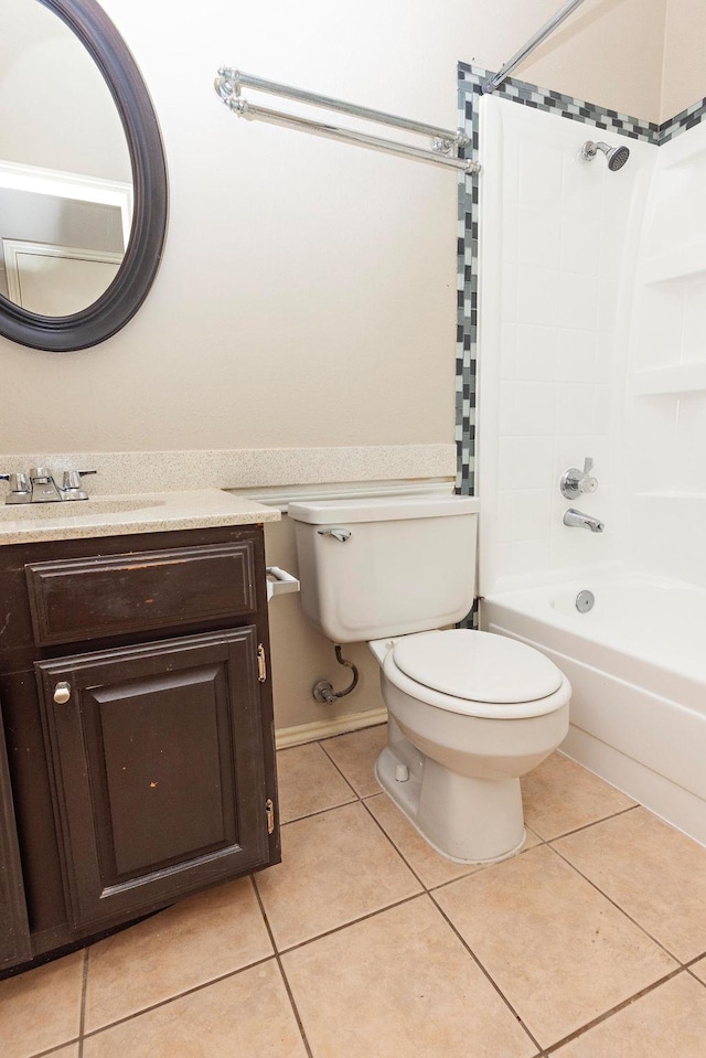 full bathroom with vanity, shower / washtub combination, tile patterned floors, and toilet