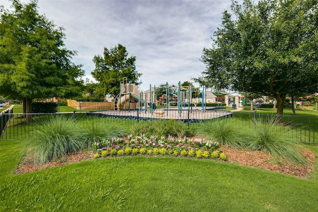 view of jungle gym with a yard