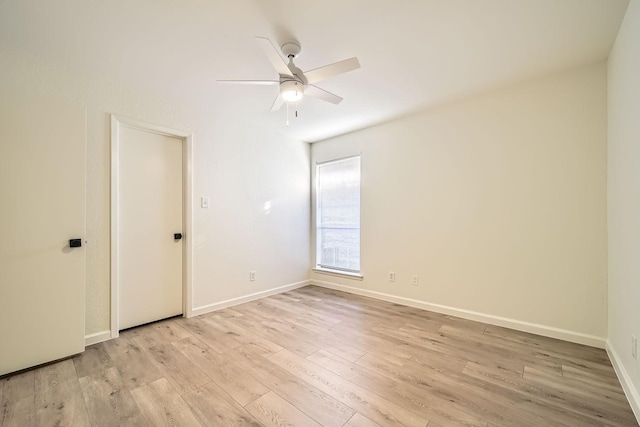 unfurnished room featuring light hardwood / wood-style floors and ceiling fan