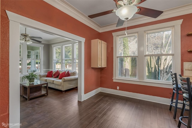 sunroom / solarium with ceiling fan and a healthy amount of sunlight