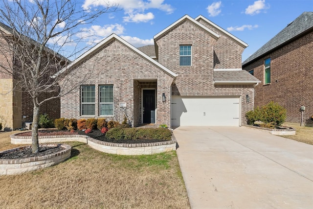 view of front facade featuring concrete driveway and brick siding