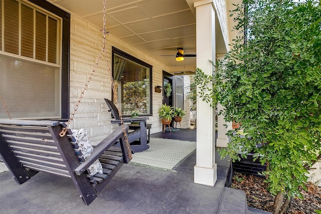 view of patio / terrace featuring covered porch and ceiling fan