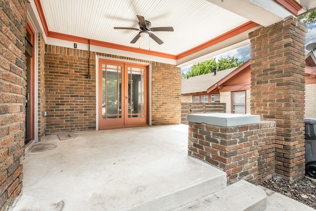 view of patio featuring french doors and ceiling fan