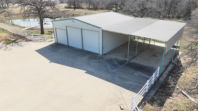 garage featuring a water view