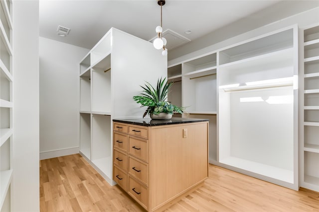 spacious closet with light hardwood / wood-style floors