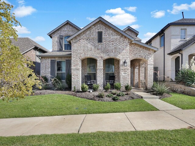 french country home featuring a front yard