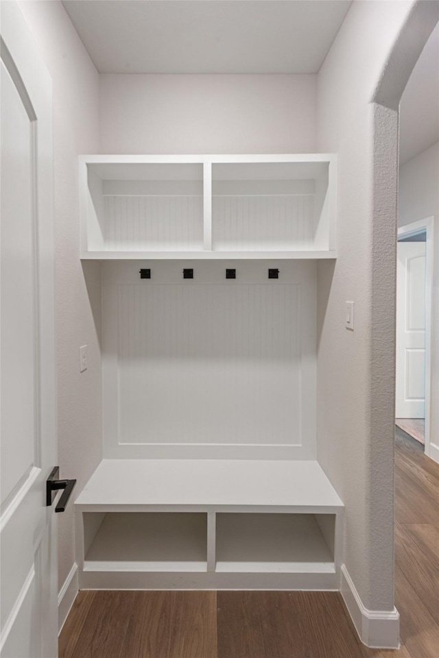 mudroom with hardwood / wood-style floors