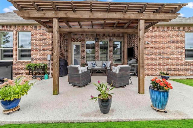 view of patio / terrace with an outdoor hangout area and a pergola