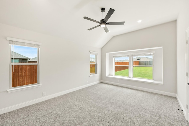 3350 Blazing Star Dr, Crandall, TX 75114 - unfurnished room with carpet, baseboards, a ceiling fan, vaulted ceiling, and recessed lighting