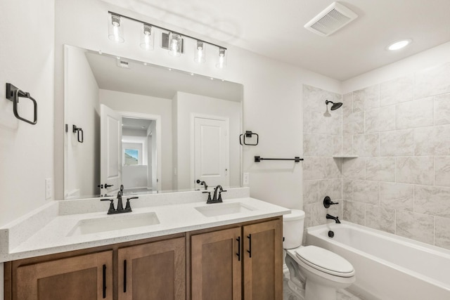 3350 Blazing Star Dr, Crandall, TX 75114 - full bathroom with toilet, double vanity, washtub / shower combination, and recessed lighting