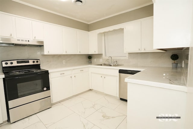 kitchen featuring white cabinets, dishwasher, and range with electric stovetop