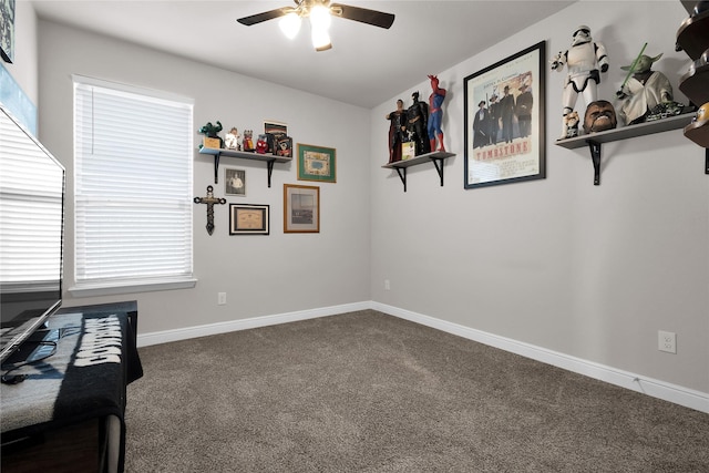 office area with carpet flooring and ceiling fan