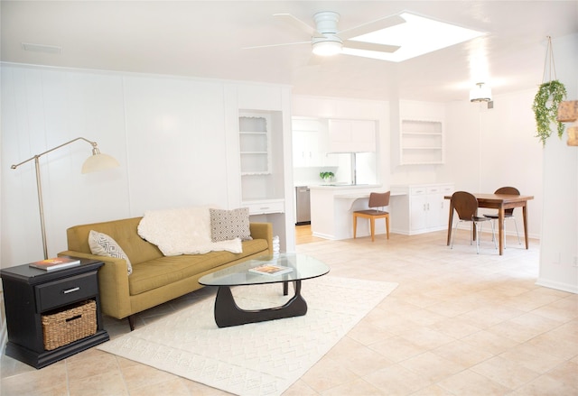 living room featuring ceiling fan