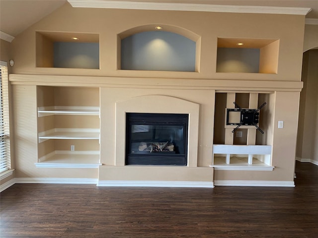 room details with crown molding and hardwood / wood-style flooring