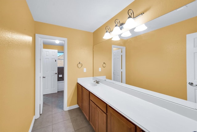 bathroom with vanity and tile patterned floors