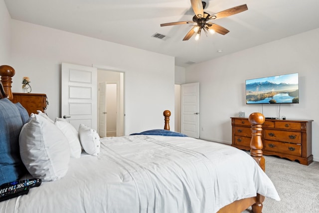 bedroom with ceiling fan and carpet