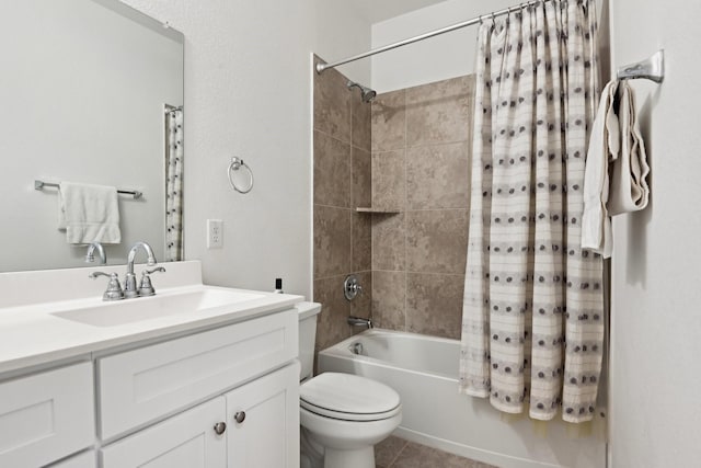 full bathroom with vanity, tile patterned flooring, toilet, and shower / bath combo